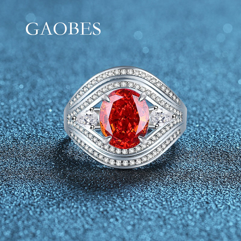 S925 Sterling Silver High-Carbon Diamond Red, Aquamarine, Pink, Green Oval Gemstone Women's Luxury High-End Fashion Ring