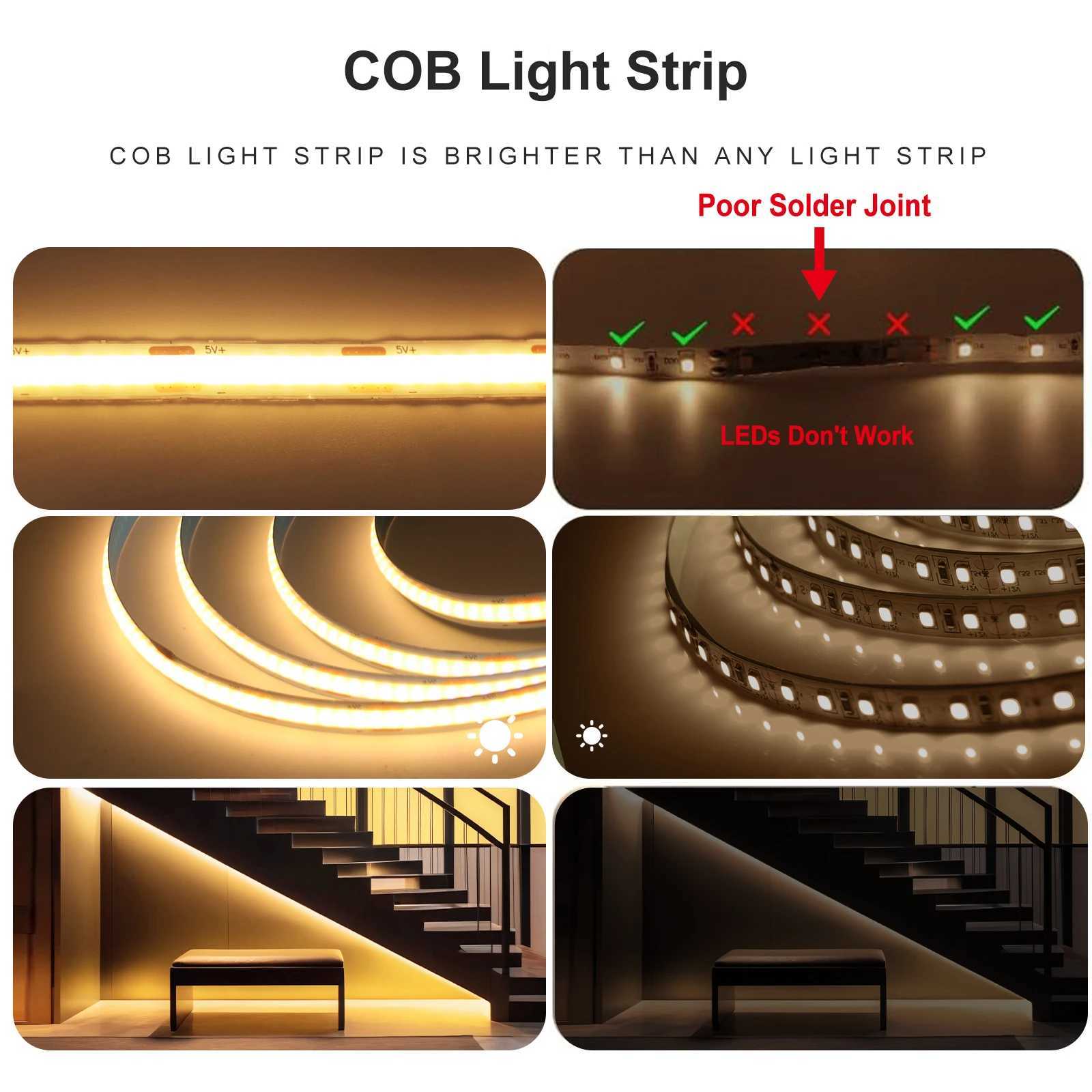 USB 5V COB LED Strip Light Super Bright 320LEDs/m High Density Linear Lighting Flexible Tape Warm/Natural/White 1M 2M 3M 4M 5M W250524