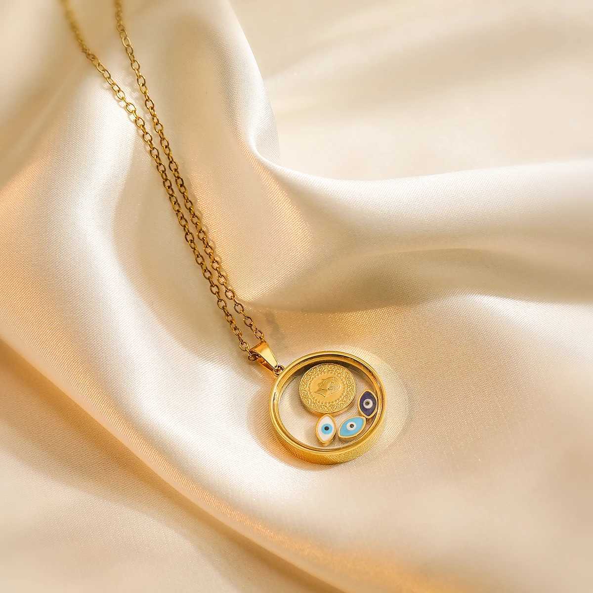 Official 2024 New Arrival Gold Color Stainl Steel Party Jewelry Lucky Evil Eye Pendant Necklaces For Women Birtay Gift XJ250524