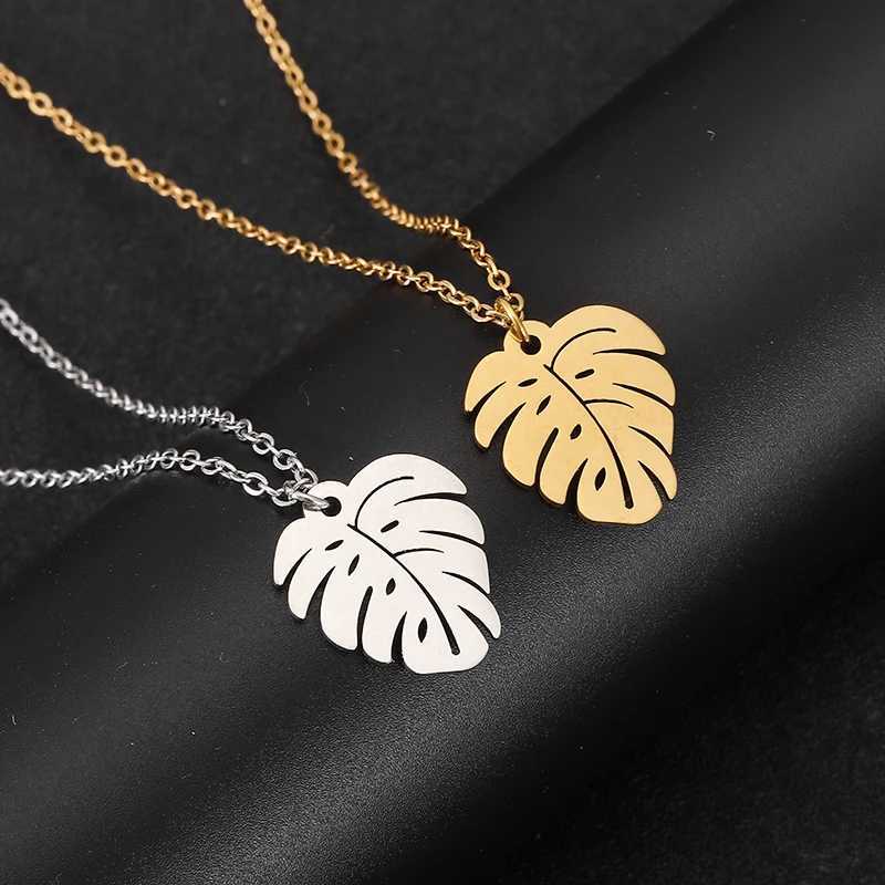 Stainless Steel Necklace Haii Style Summer Collar Stainless Steel Palm Necklaces For Women Monstera Pendant Necklace XJ250524