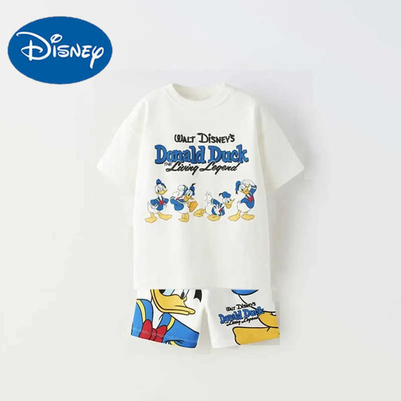 Disney New Donald Duck Print T-shirt Shorts Outfit Summer Costume 2 Piece Set Kids Boys Fashion Casual Crewneck Tops+Shorts Tracksuits X250524