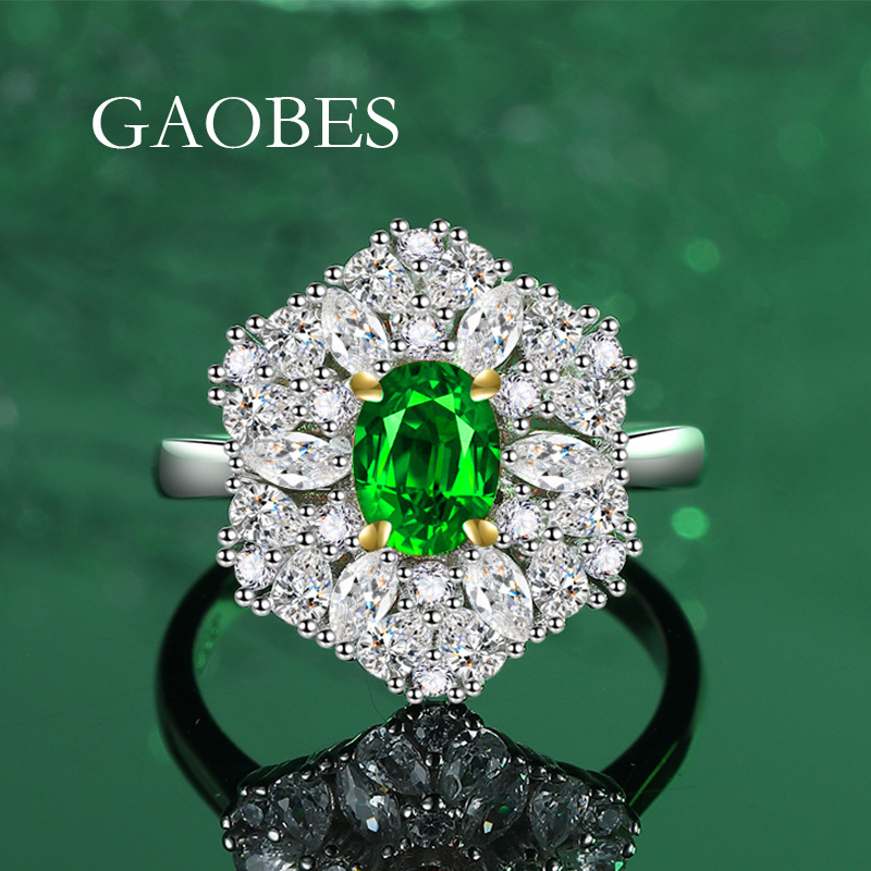 Luxury S925 Sterling Silver Ice Flower Cut Ring with Padma Red, Pink and Green Diamonds for Women, Perfect for Engagement and Wedding