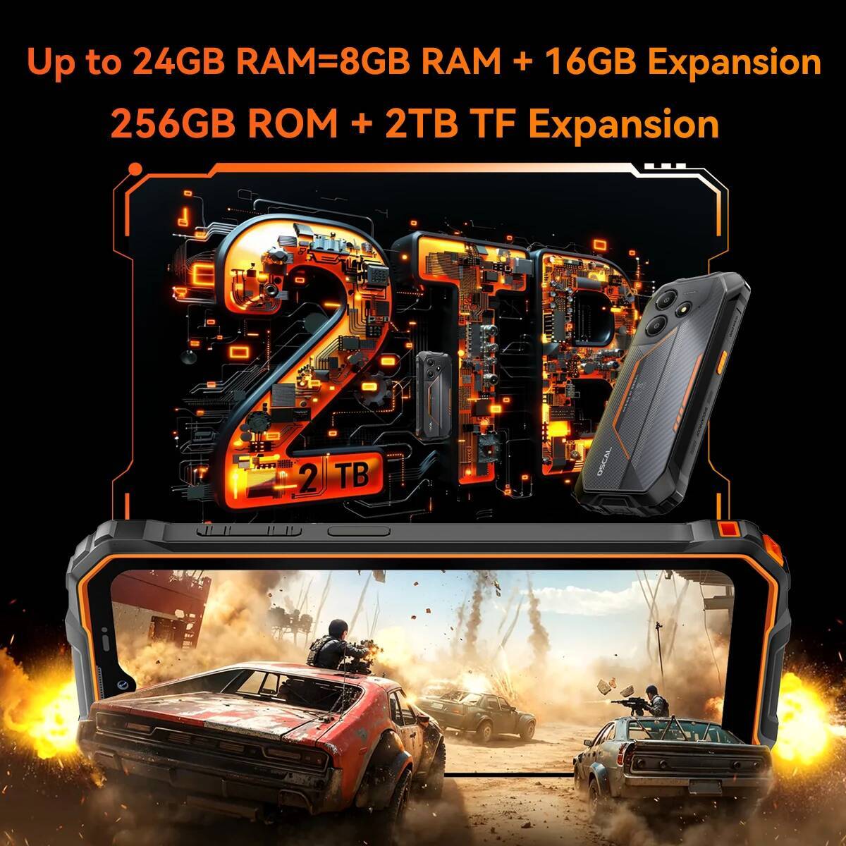 Blackview OSCAL Marine 2 Red Smartphone AI, 6.56'' HD+ Display, Unisoc T615, 24(8+16)GB 256GB, 11000mAh, Android 15 Phone NFC