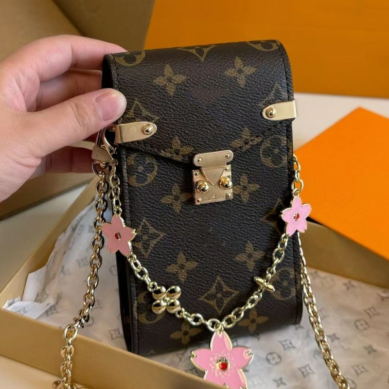 Ladies' crossbody single shoulder fan flower phone bag designer's letter chain phone bag flip metal buckle leather bag fashionable and popular bag2025