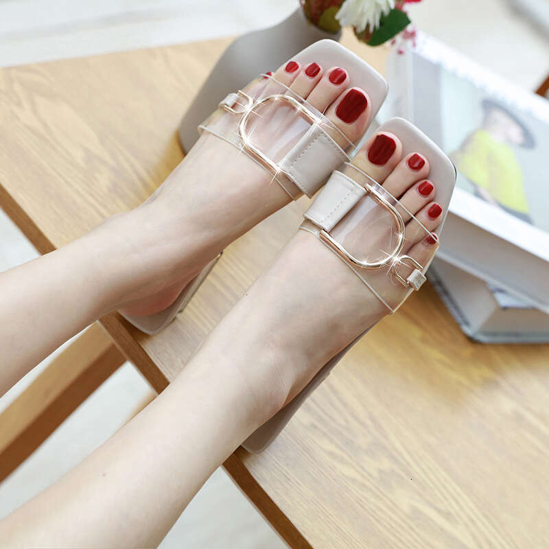High Quality High Heels Outdoor Slippers 2025 New Summer Thick Heel Transparent Slippers Designer Sandals, Women's Fashionable Lazy Sandals