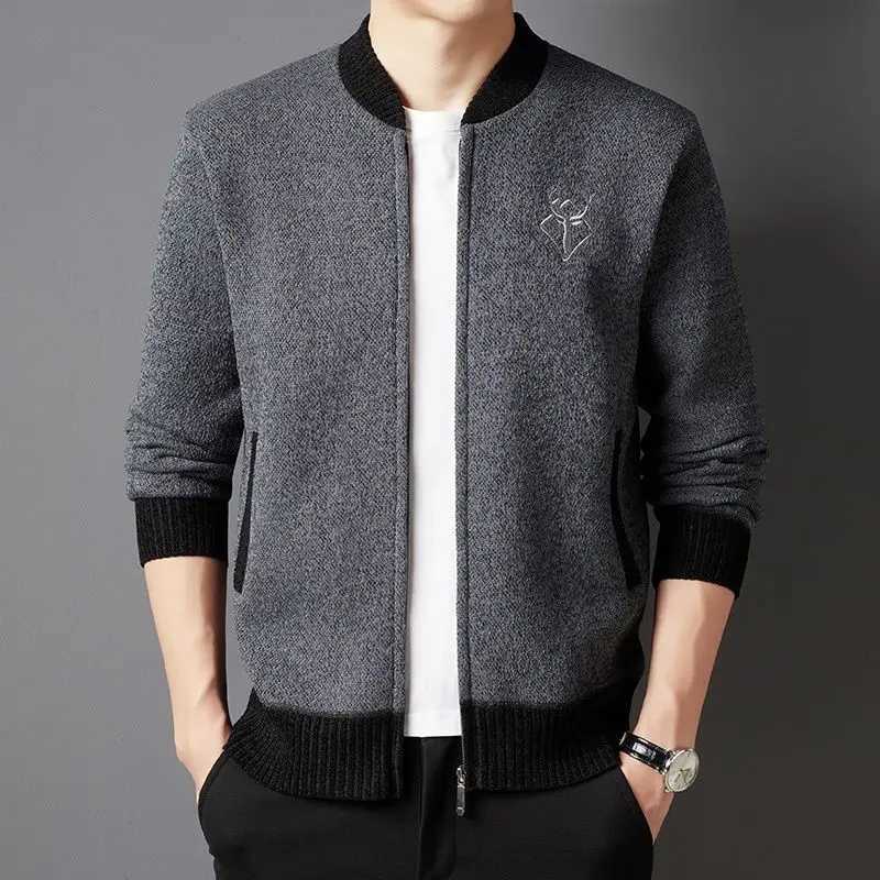 Chic Traveling Autumn Winter Men Cardigans Coats Anti-Pilling Knitted Patchwork Cootrast Color Embroidered Casual Zipper Jackets W250524