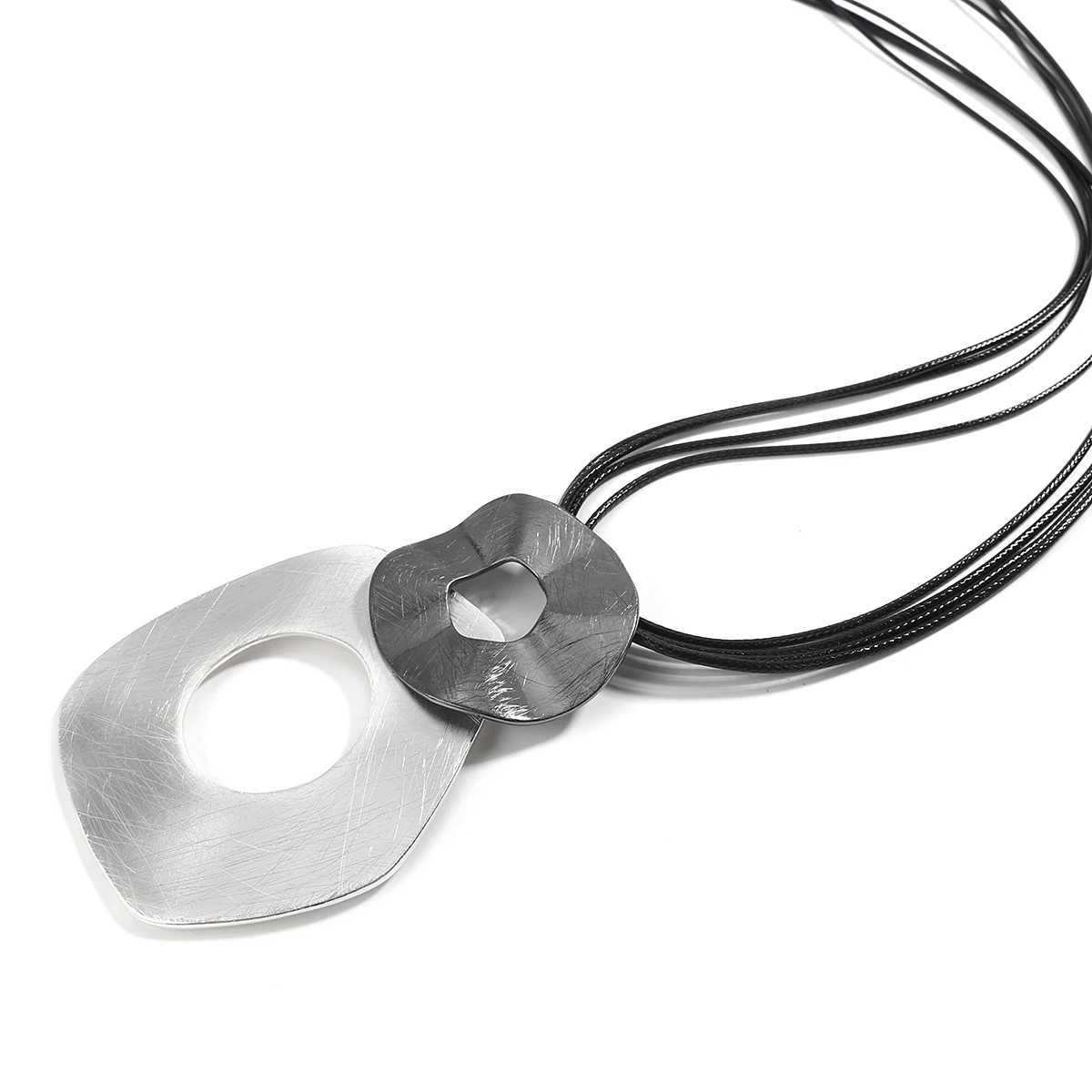 ALLYES Irregular Hollow Metal Circles Pendant Necklaces for Women Fashion Sweater Chain Long Leather Necklace Female Jewelry XJ250524