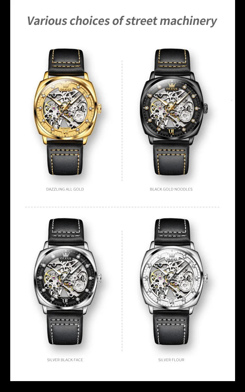 OLEVS 6651 Top Men Watches Fashion Dress Automatic Mechanical Wristwatch Wateproof Luminous Hollow Flywheel Watch for man 250603