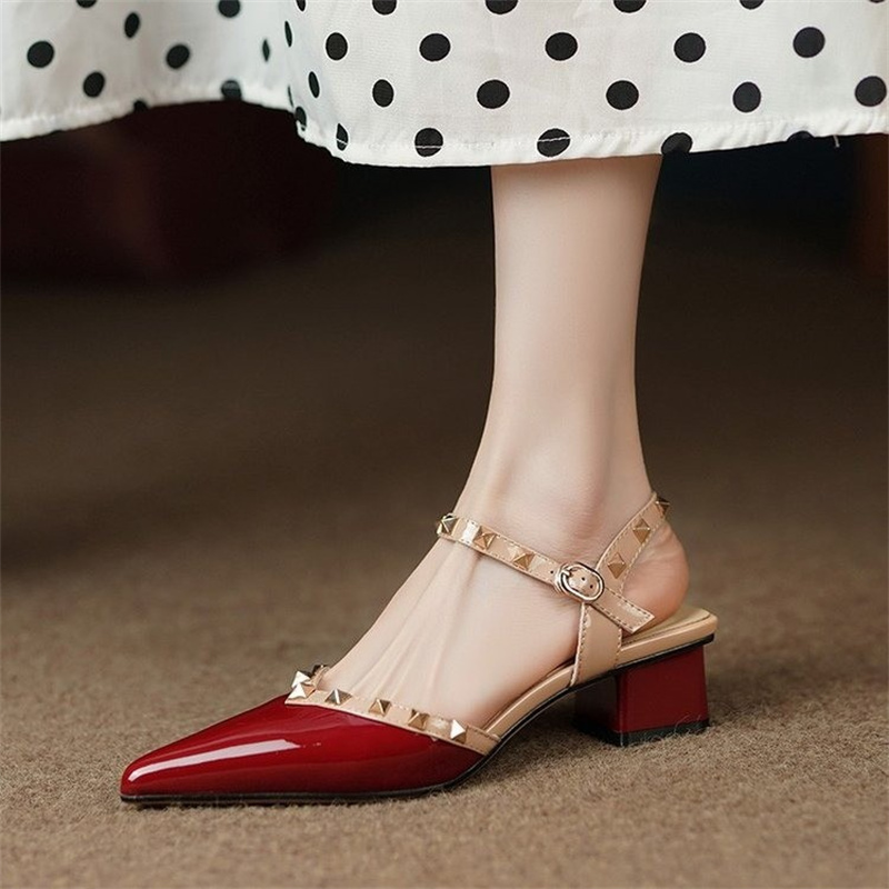 free shipping designers sandals for womens 2025 Summer New Style Fashionable and Versatile French High Heels Coarse Heels for Outerwear