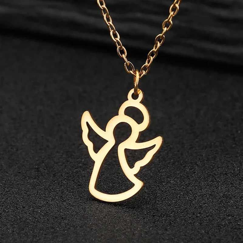 Stainl Steel Necklaces Hollow Little Angel Cute Pendant Choker Clavicle Chain Fashion Necklaces For Women Jewelry Girls Gifts XJ250524