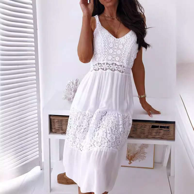 Maxi Dress New Sexy Lace Spliced Strap Beach Dress Long Dress