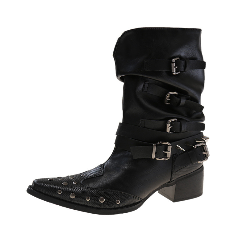 free shipping designers for womens 2025 new pointed V-neck slim black niche rivet knight boots fashion boots