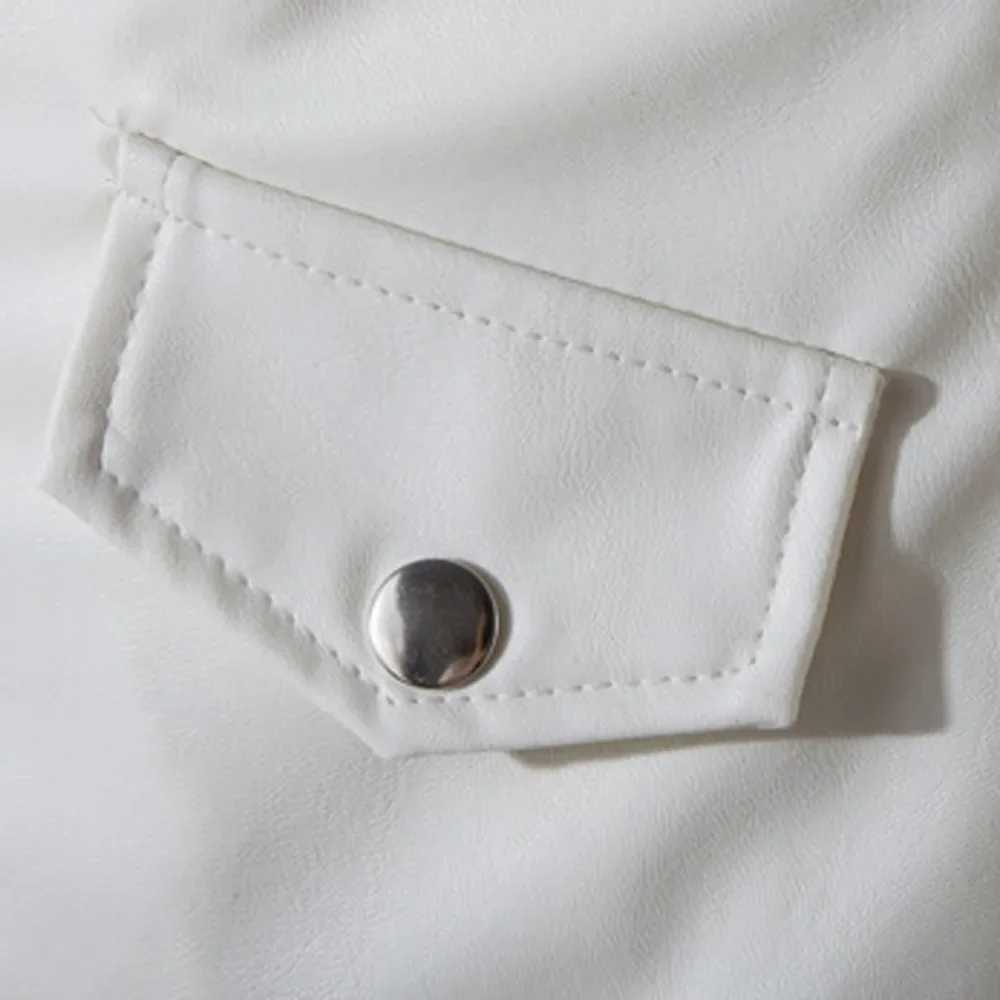 Fashion Pu Leather Jacket Men Buckle Zip Lapel Collar Black White Punk Rock Motorcycle Jacket Coats Spring Autumn Outerwear W250524