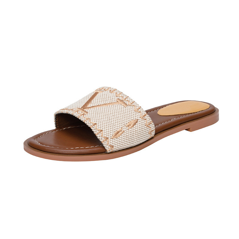 Womens Sandals Slippers Embroidery Designers Slides Sandal Floral Brocade Flip Flops Striped Beach Leather Rubber Flower Slipper Loafers Free shipping