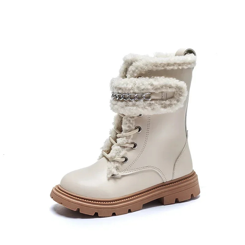 Winter Childrens Boots Elegant Versatile Girls Long Boots Matte Leather Kids Fashion Causal Cotton Boots Thick Bottom Plush 250522