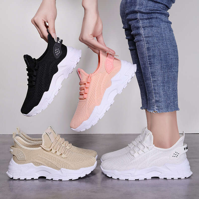 2025 New Women's Shoes Summer Versatile New Large Women's Lightweight Running Shoes Flyknit Breathable Casual Shoes Soft Soled Shockproof Sh