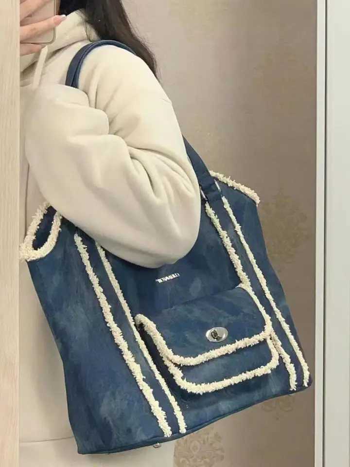 Women Denim Tote Bags Female Big Jean Shoulder Bag Purse Blue Denim Casual Bag for Work Z250524