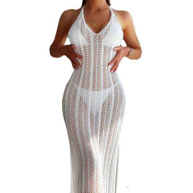 Maxi Dress Sexy Hollow Perspective Beach Sleeveless Hanging Neck For Women In Summer Slim Fit And Sexy Backless Long Dress Long Dress