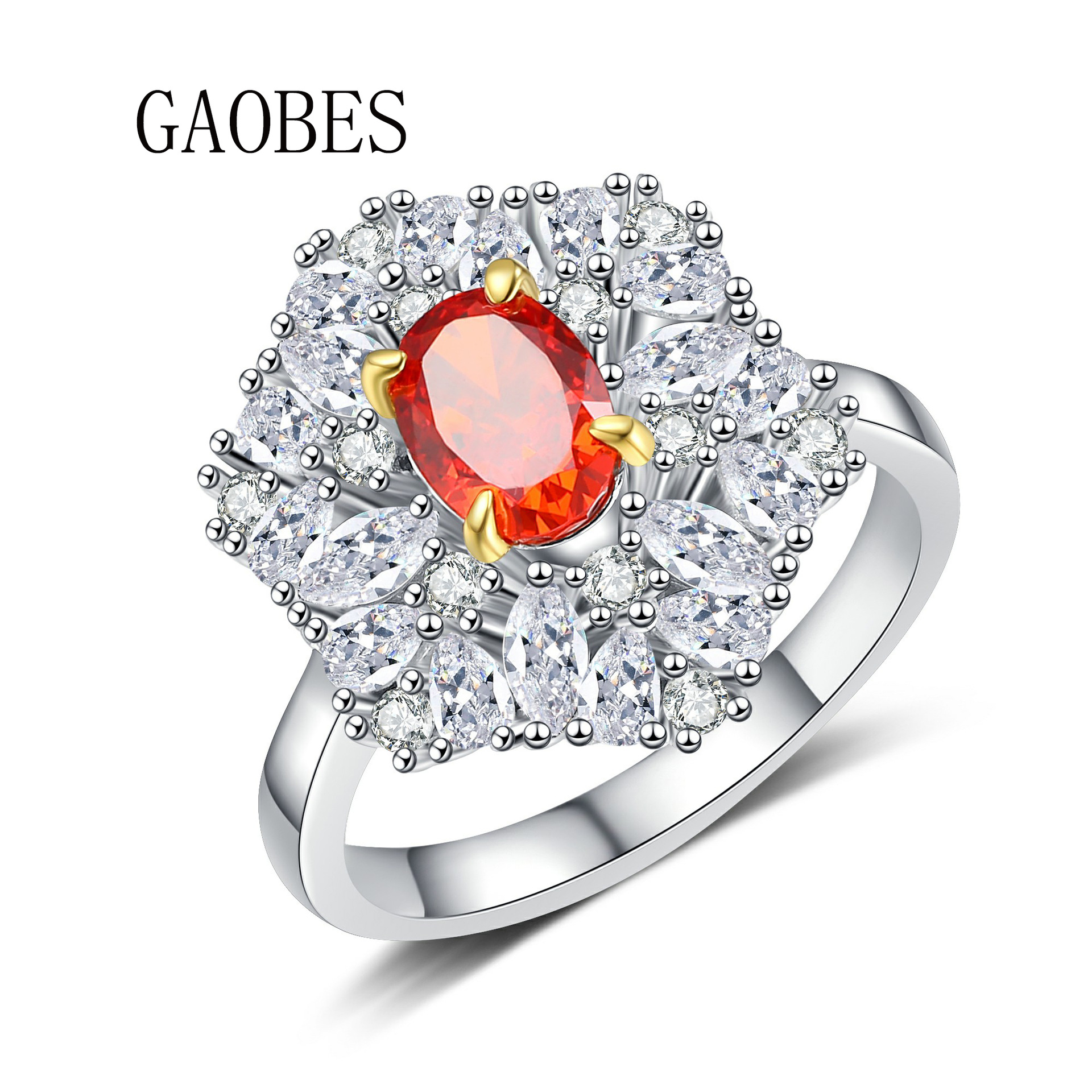 Luxury S925 Sterling Silver Ice Flower Cut Ring with Padma Red, Pink and Green Diamonds for Women, Perfect for Engagement and Wedding