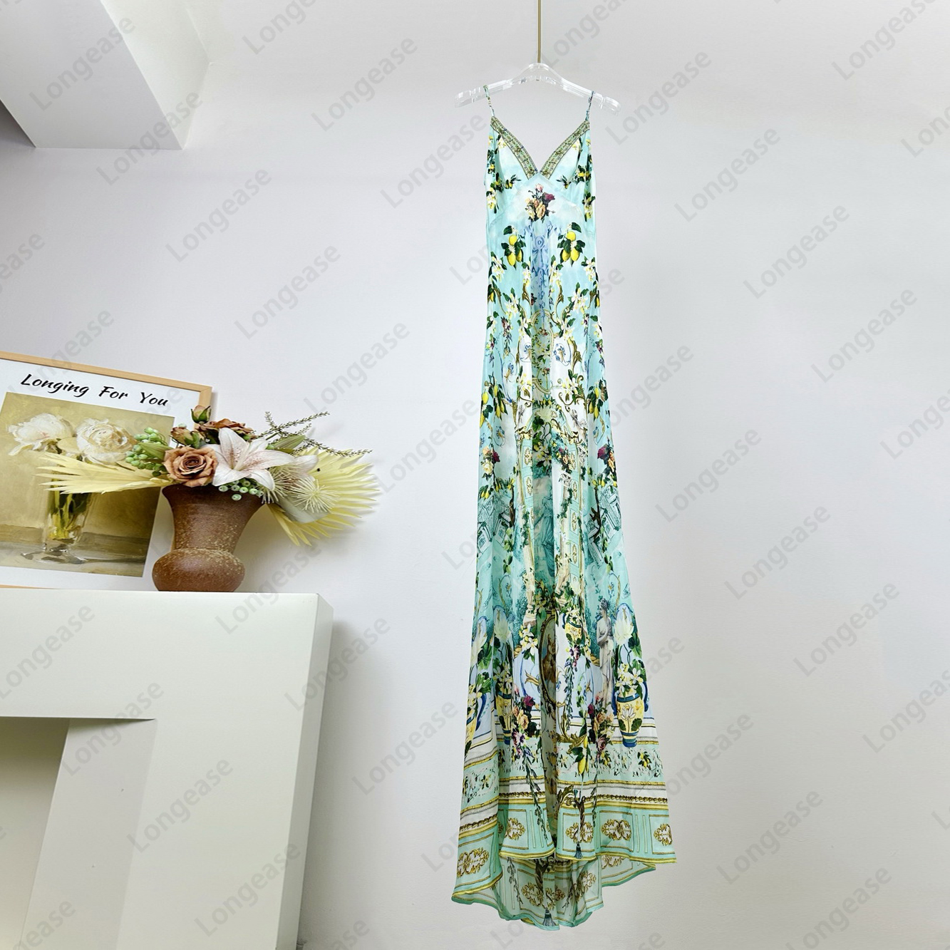 Womens designer clothing Women dress dresses for woman designer slip dress floral printed green long dress birthday dresses summer dress dress luxury dresses