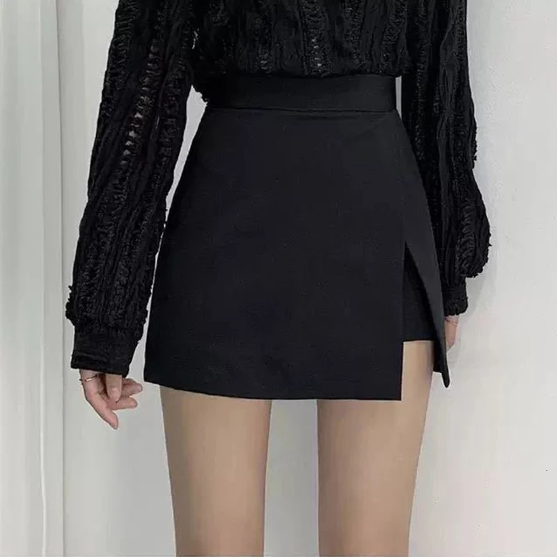 Black Mini Skirt Irregular Side Slits High Waist A Line Shorts Skirts Summer Korean Fashion Chic Hip Wrap Female 250516Z