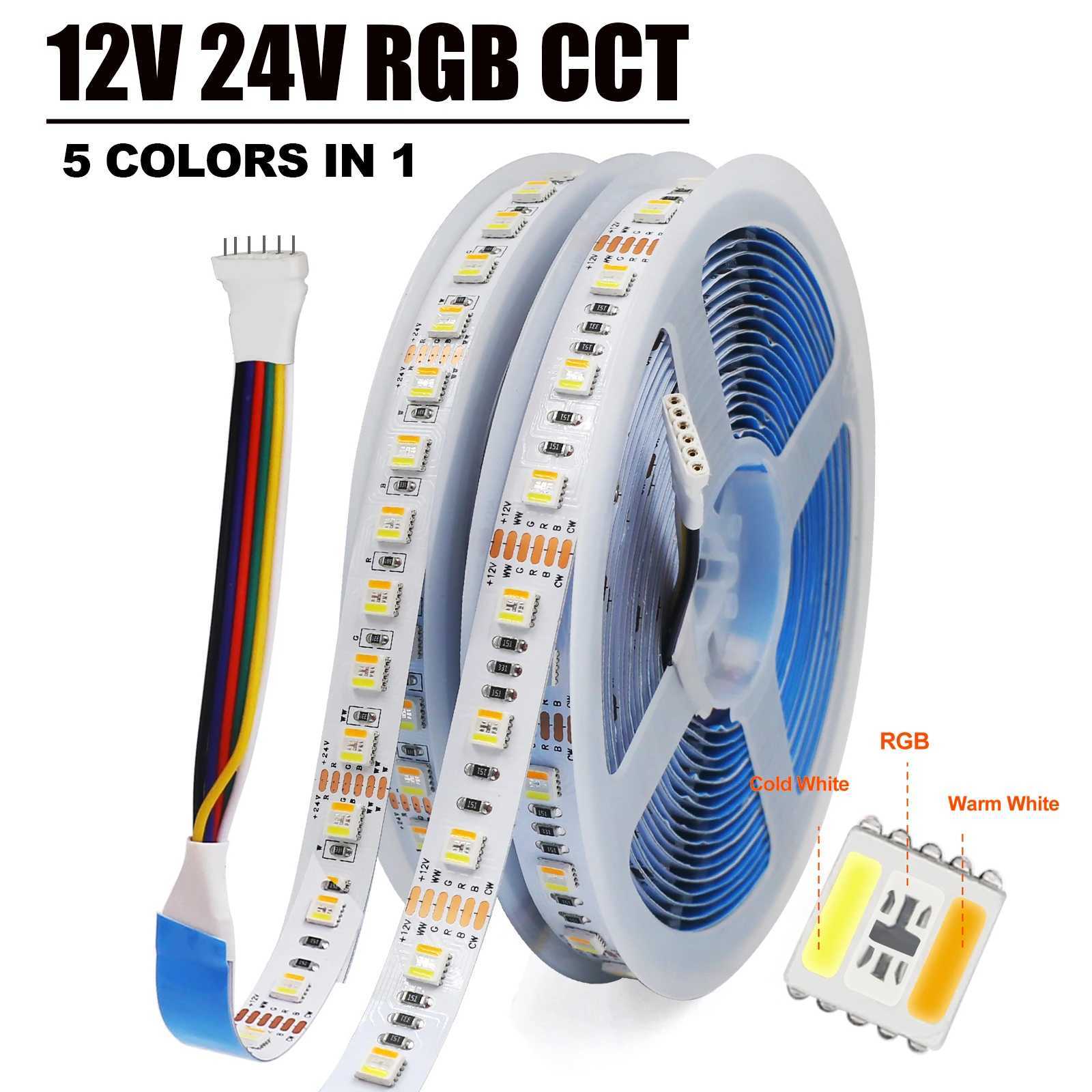 RGB CCT LED Strip DC 12V 24V 5 Colors In 1 Chip SMD 5050 60 96 Leds/M IP21 IP65 Home Decoration Flexible Ribbon Tape Rope Light W250524
