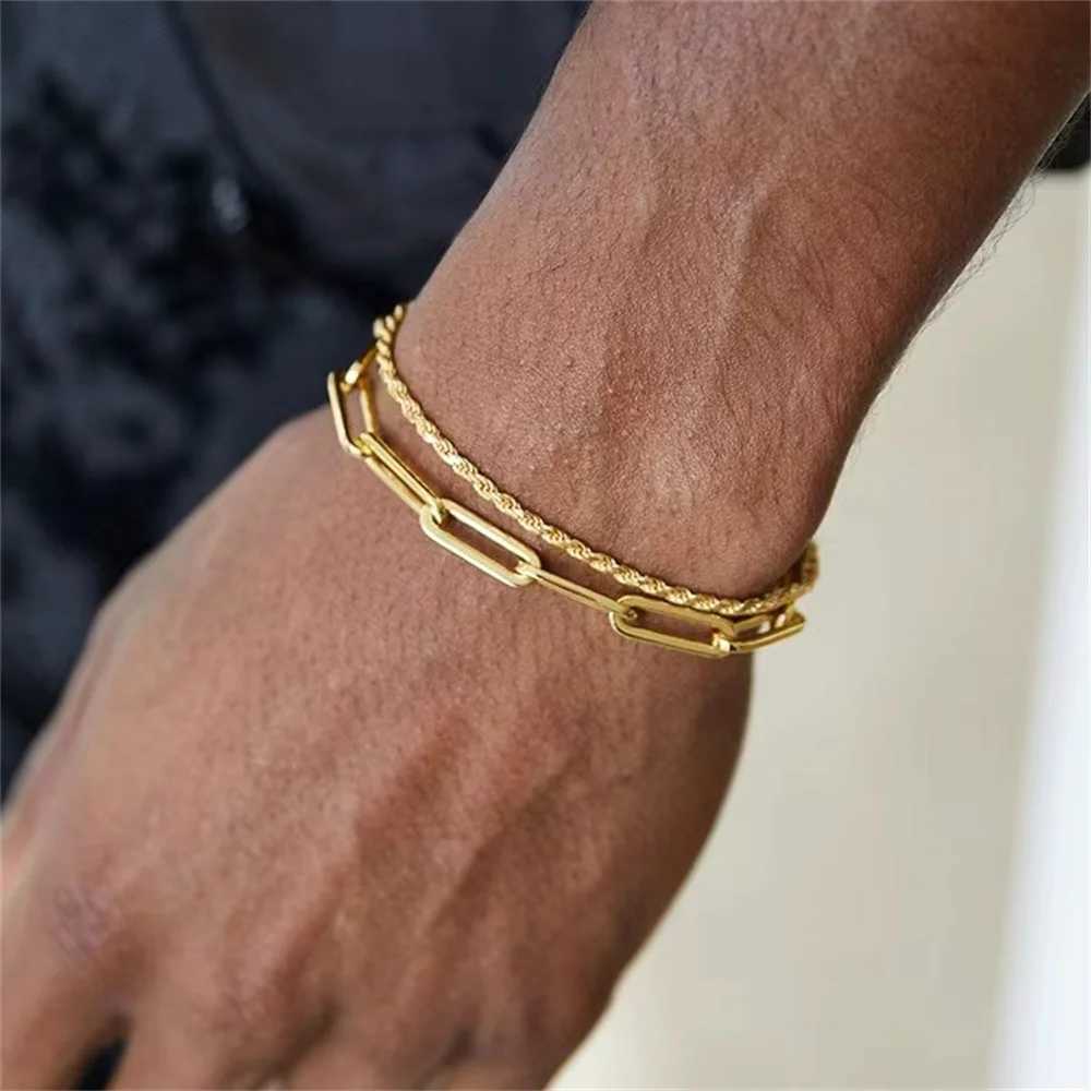 Multilayer Titanium Steel Chain Bracelet Men Gold Color Twist Chain Stainless Steel Bracelet Party Jewelry Bracelet For Women XJ250524