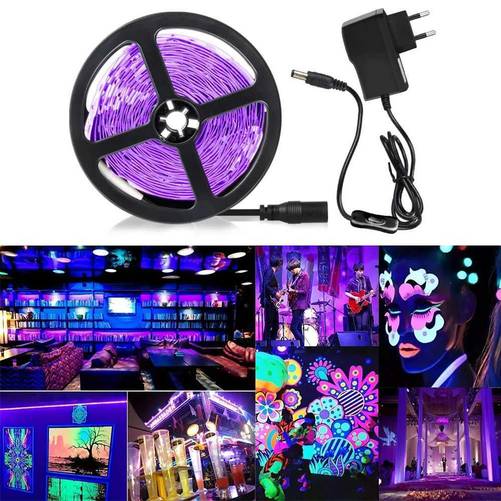 5M/10M UV LED Strip Light Ultraviolet Lamp 385-400nm Black Light 2835 SMD DC12V Ribbon For Glow Party Kitchen Decoration W250524