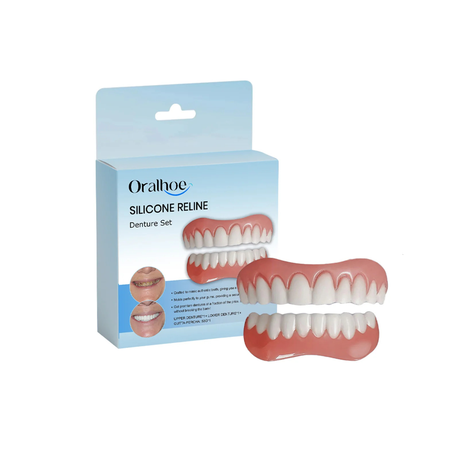 Upper Lower Veneers Dentures Set Silicone Reline False Teeth Temporary Teeth Orthodontic Smile Correction Whitening Dentures Kit 250519