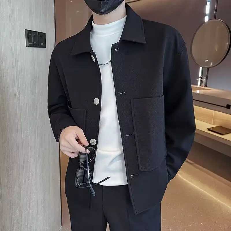 Autumn Winter New Fashion Turn-down Collar Long Sleeve Solid All-match Korean Jackets Mens Clothing Casual Pocket Button Tops W250524