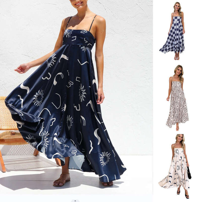 Maxi Dress Spring Summer New Women S Wear Small Fresh Fragmented Flower Hanging Strap Dress Slim Fit Floral Dress