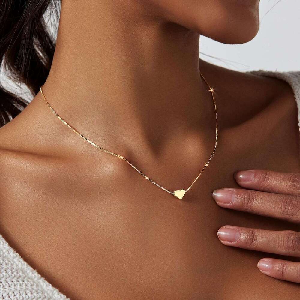 - 14K Gold/Sier Cute Heart shaped Pendant Love Necklace Ladies' Exquisite Gold Jewelry Gift