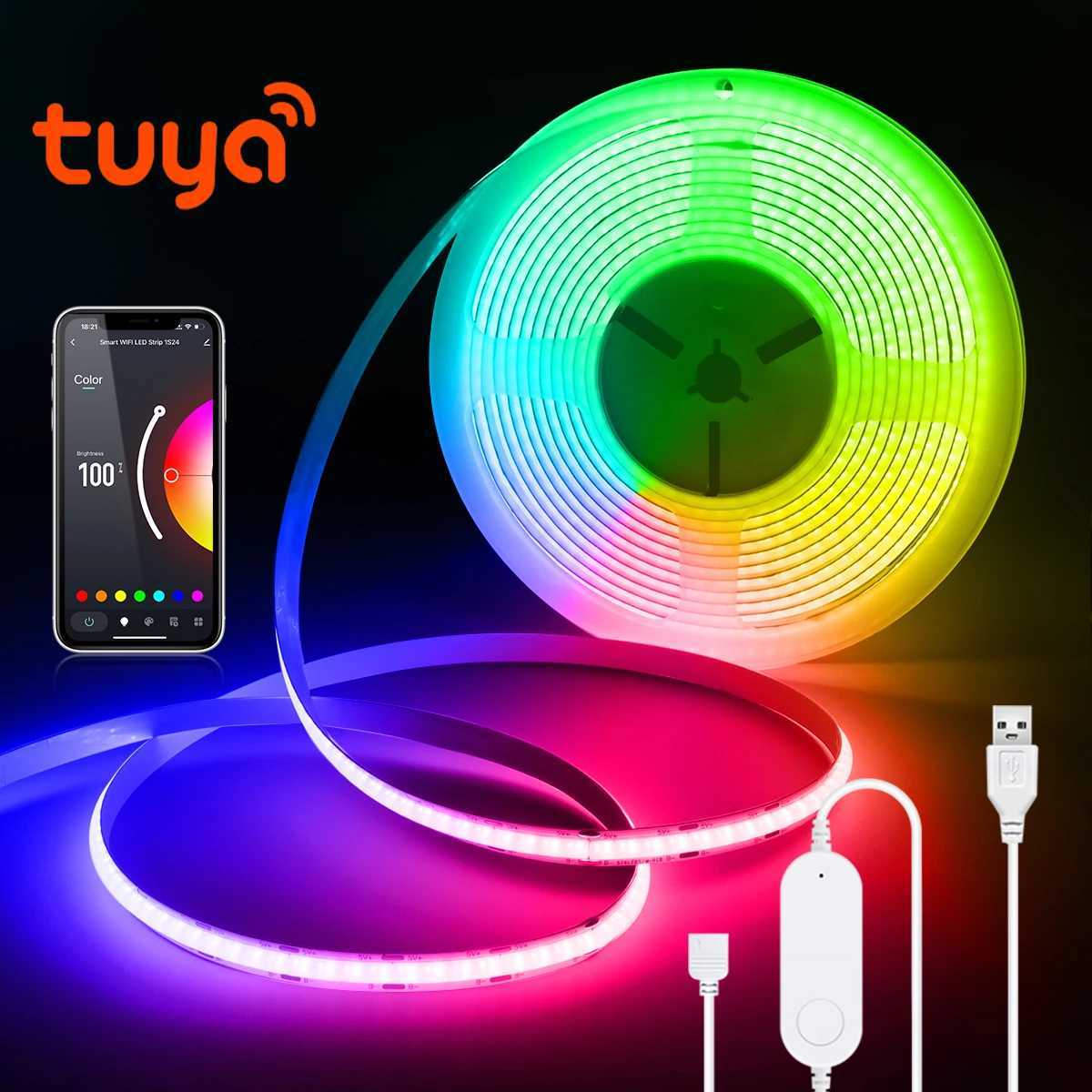 RGB COB LED Strip Light 5V USB FOB Tape Smart Old WiFi App Remote Control Flexible Ribbon Room Decor Work For Alexa Google Home W250524