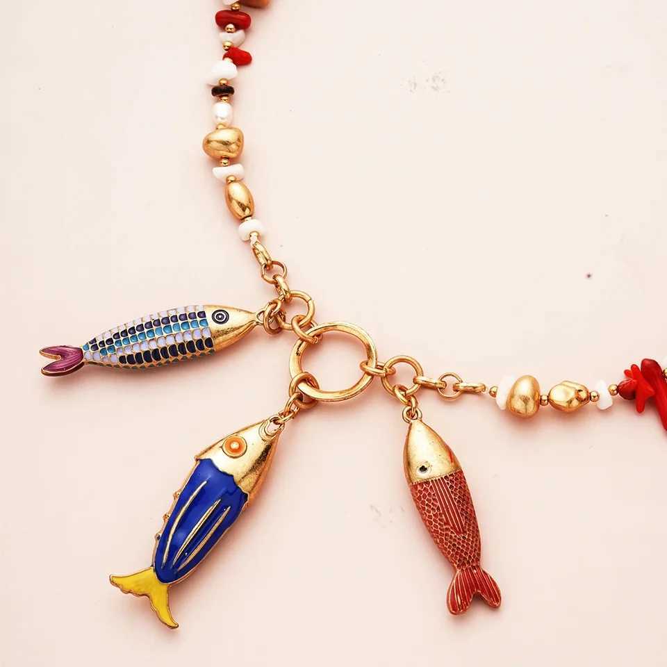 Marine Fish fashion Choker Necklace Layer Girls Women Ladies Boho Pink Pendant Jewelry Geometric Mermaid Accories XJ250524