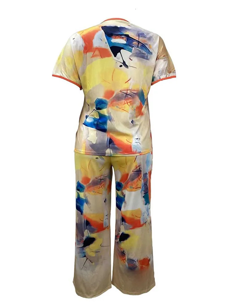 2 Piece Set Outfit Fashion Print Top and Trousers Female Clothing Summer Suit Pants for Ladies Casual Plus Size Clothes 250516Z