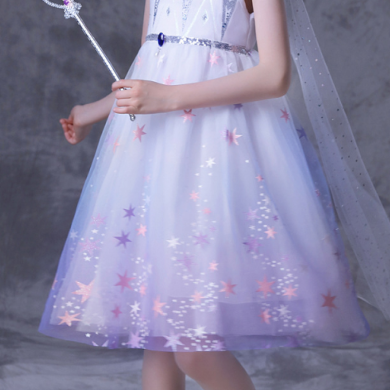 DISNEY Elsa Princess dress Princess dress Children's daily performance skirt White sleeveless dress little girl's skirt performance princess
