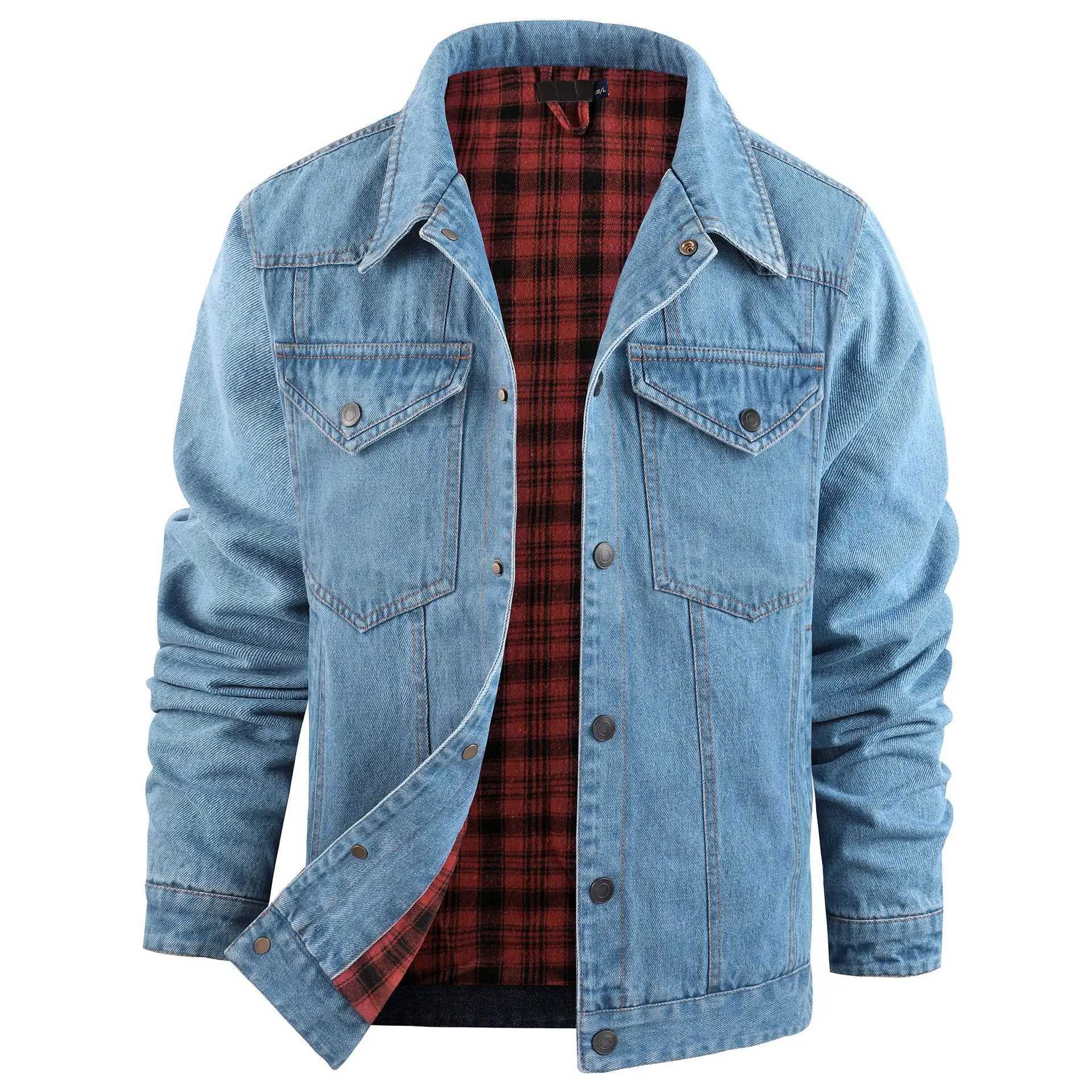 Plus Western Plaid Flannel Casual Jacket Truck Driver Denim Jacket for Men W250524