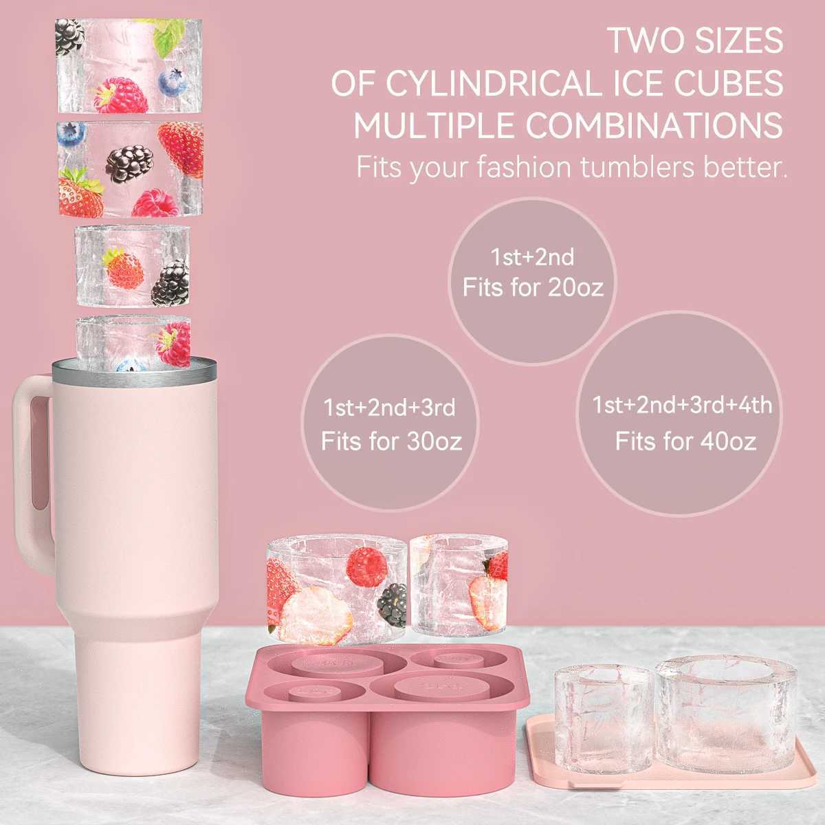 Silicone Ice Cube Tray Mold for Cup Tumbler 20oz 30oz 40oz Cylinder Ice Cube Maker with Lid Kitchen Accessories Gadget X250524