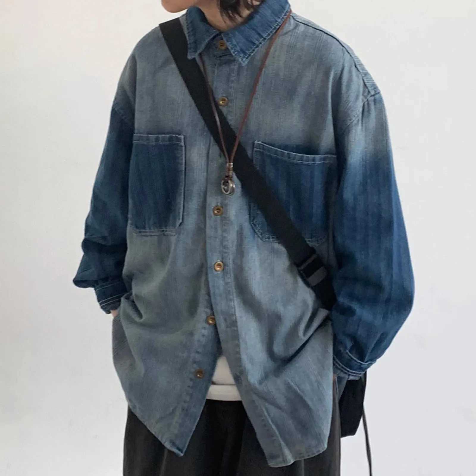 MenS Denim Jacket Cowboy Retro Cotton Denim Coat Spring Loose Fit Jeans Jacket Outerwear Japanese Harajuku Washed Denim Shirt W250524