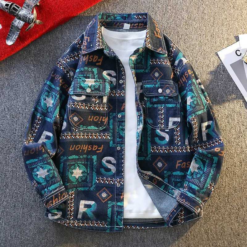 Mens Fashionable Denim Coat High Quality Cross-Border Style Loose Fit Casual Scene Jacquard Lapel Jacket W250524