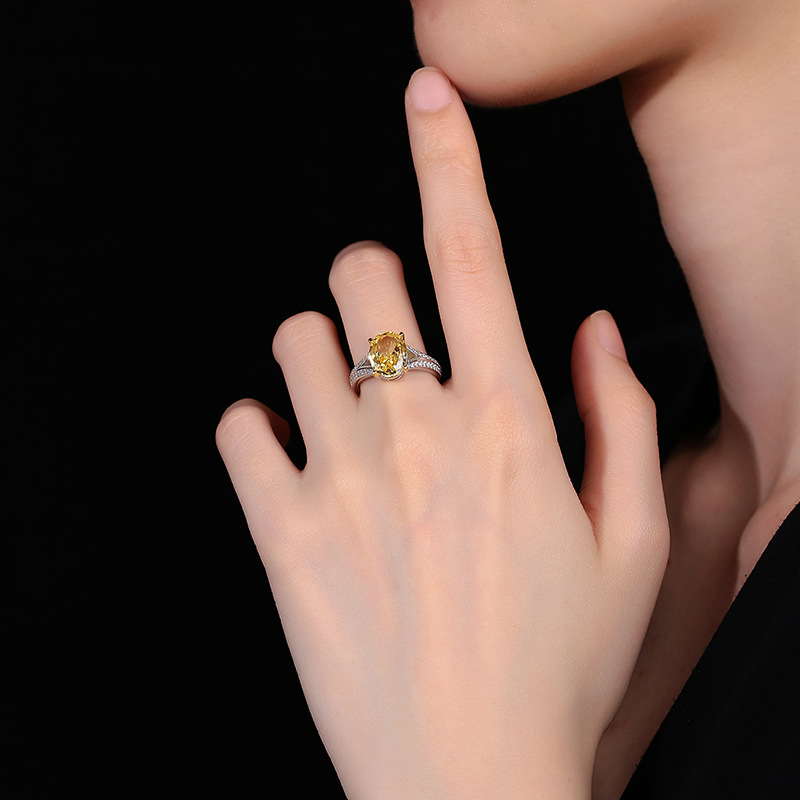 S925 Sterling Silver Ice Flower Cut Oval Shape Engagement Ring with Yellow, Pink, and Padma Red Gemstones for Weddings and Proposals