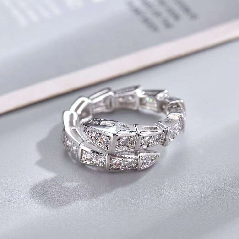 TikTok Jewelry Full Diamond Snake-Shaped Light Luxury Fashion Versatile Snake Bone Open Internet Celebrity Same Style Ring Band