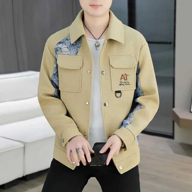 Spring Autumn Fashion Style Harajuku All Match Tops Loose Slim Fit Casual Lapel Outerwear patchwork Printing Long Sleeve Jackets W250524