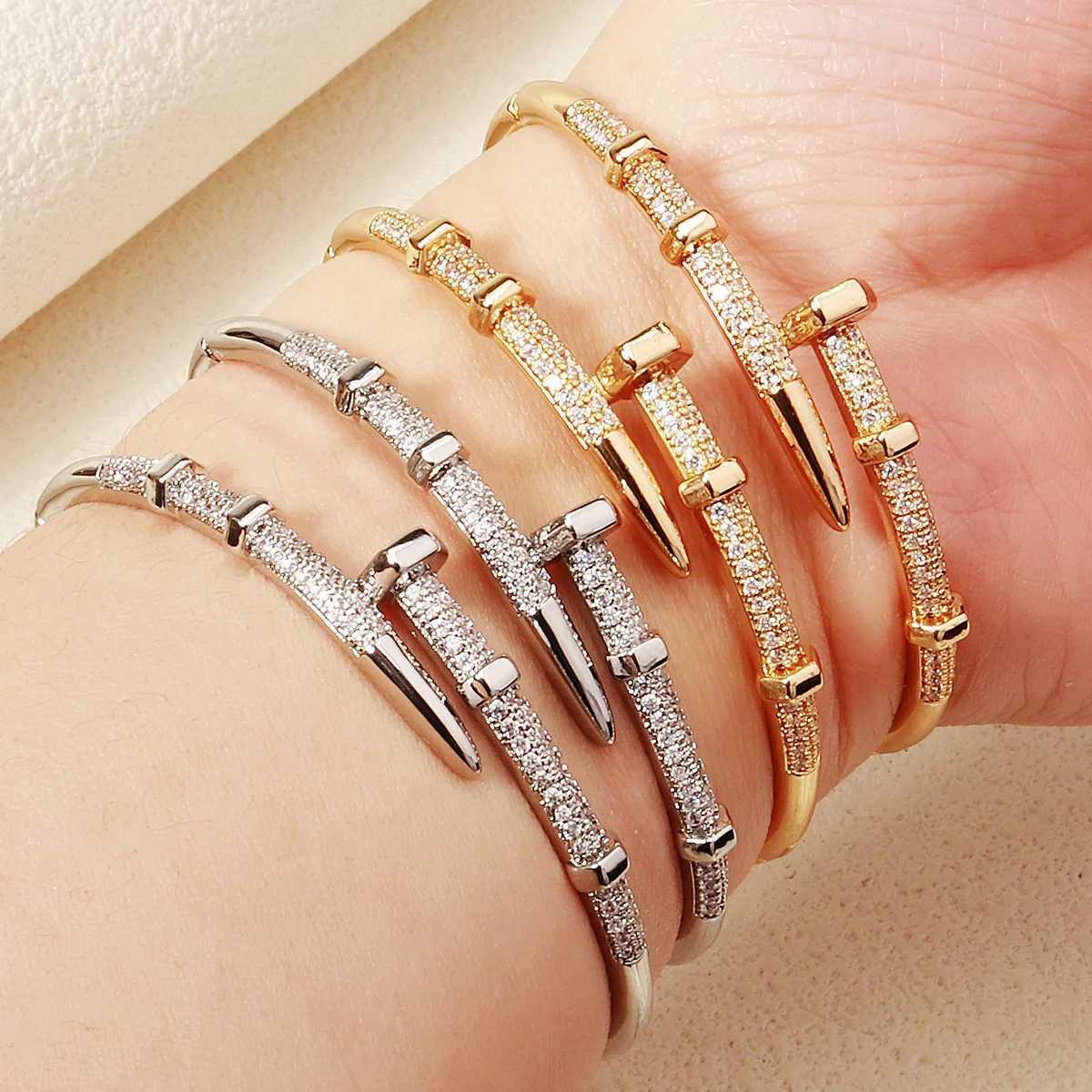 4pk/Set Fashion For Women TrenDY Daily Copper Zirconium No Rust Bangles Open Adjustable Gifts Z250524