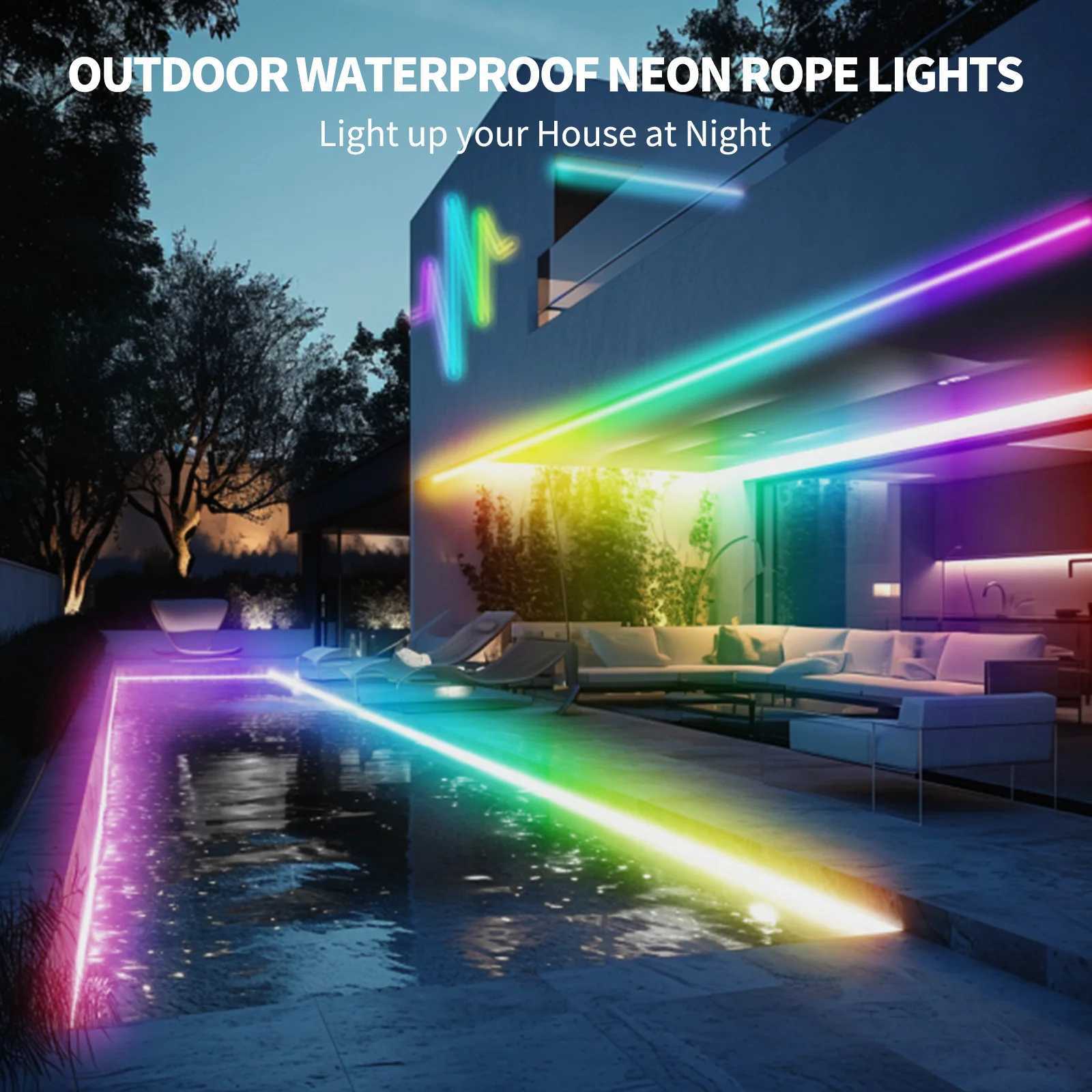 RGB Neon LED Strip 8/16M IP65 Waterproof DIY USB Neon Strip Tuya App Remote Control Flexible Ribbon for Home Decor Lighting W250526