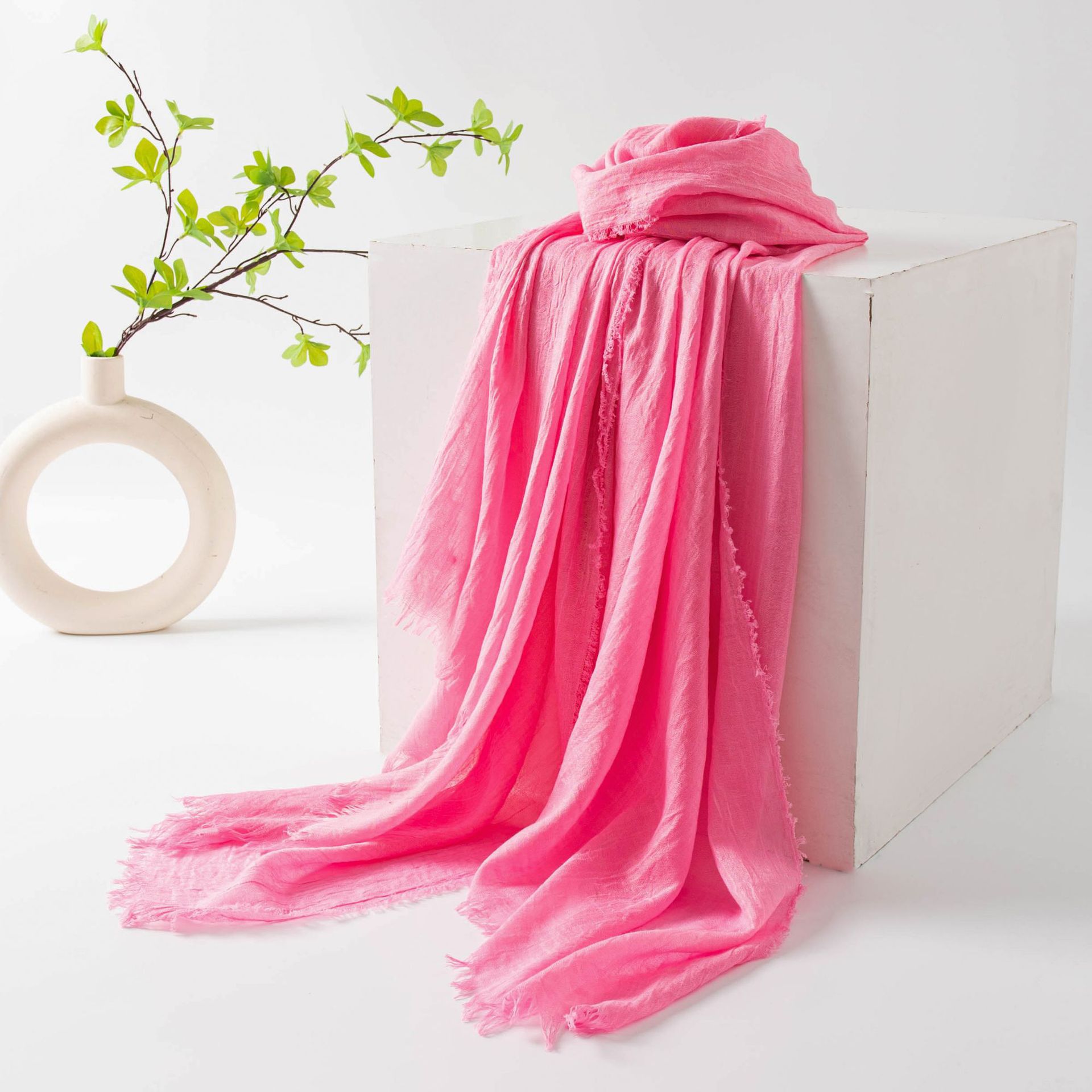 K806 Spring and summer scarf imitation cotton and linen pure color simple sunscreen shawl female high-grade long silk scarf travel headscarf wholesale