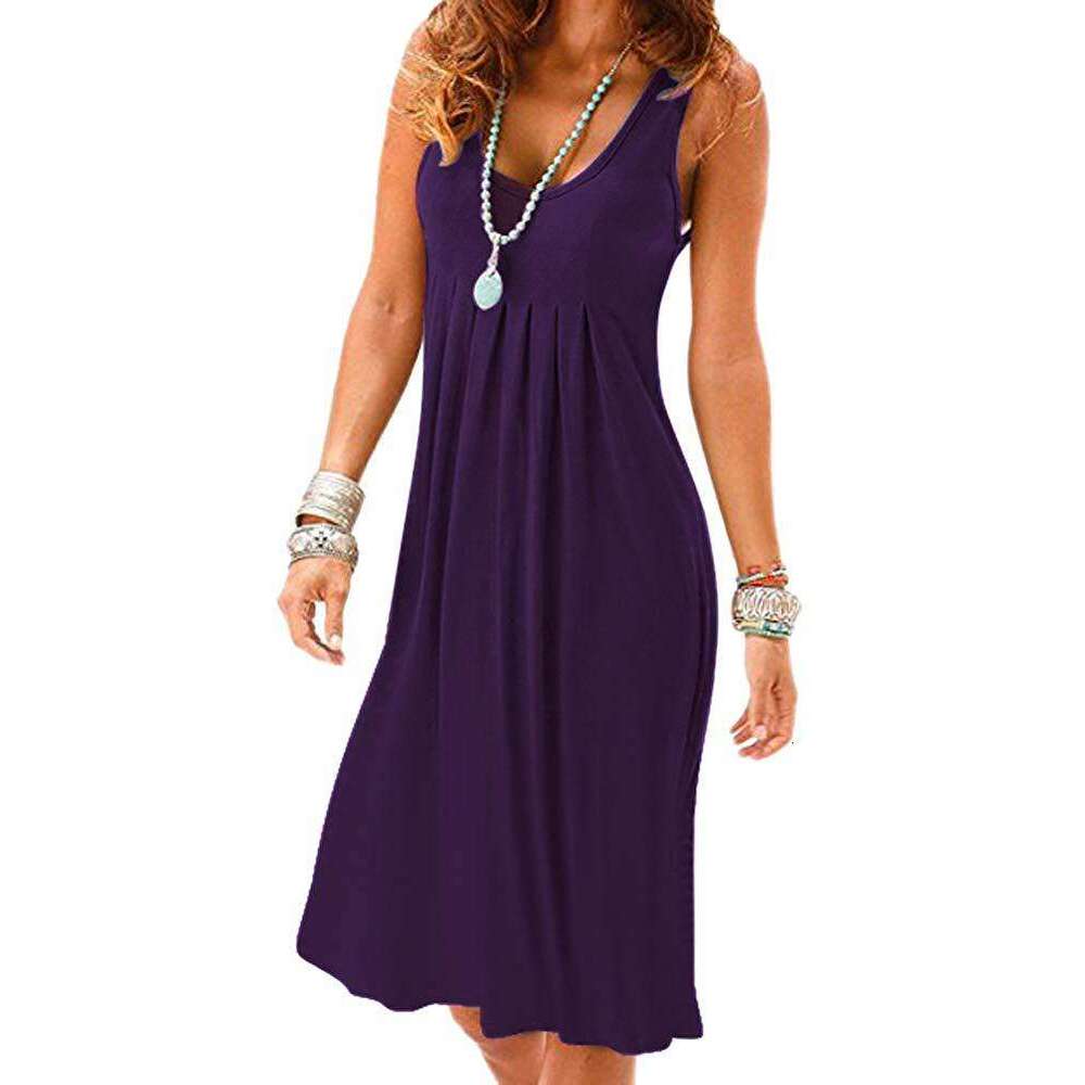 Maxi Dress Women S Casual Summer Beach Tank Top Dress Loose Sleeveless Slim Pleated Skirt Long Dress