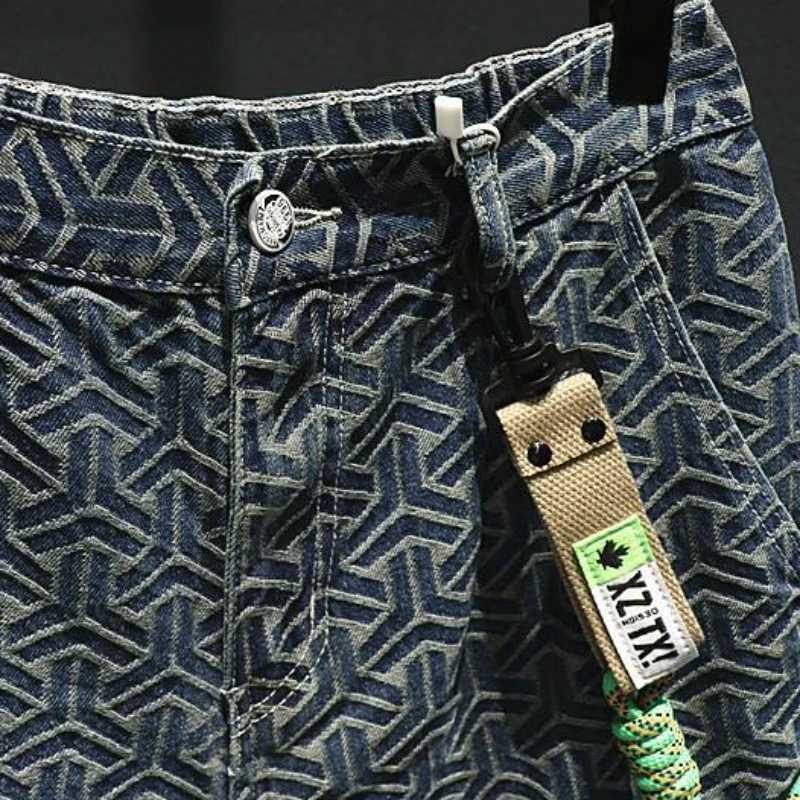 Male Denim Shorts Graphic Hip Hop Straight Mens Short Jeans Pants Cowboy Xl Original Jorts Stretchable Wih Zipper Harajuku Xxxl Z250524