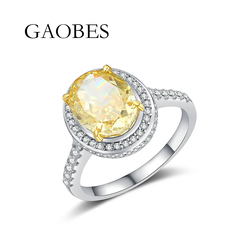 925 Sterling Silver Yellow Gemstone Ring with High-Carbon Diamond Accents, Luxury Fashion Jewelry for Women, Elegant and Stylish Ring