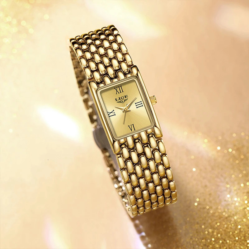 LIGE 2025 Fashion Gold Womens Watch Quartz Watch Stainless Steel Bracelet Retro 30M Waterproof Watches Women reloj 250603